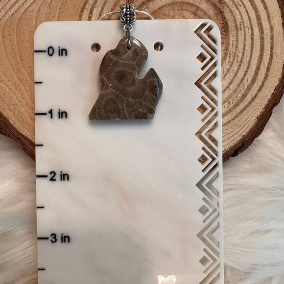 Michigan Mitten Petoskey Stone Necklace + Chain - Picture 2 of 3